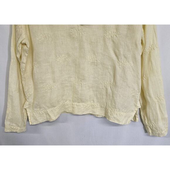 CP Shades Yellow Linen Embroidered Long Sleeve V-neck Boxy Oversized Top Size XS - Picture 3 of 7
